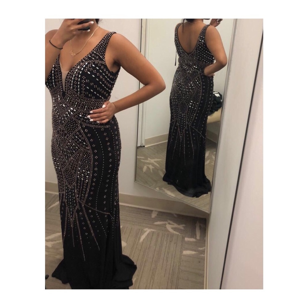 Bronze and Silver Beaded Black Gown
